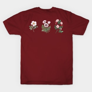 Three Pink Flowers Watercolor Illustration T-Shirt